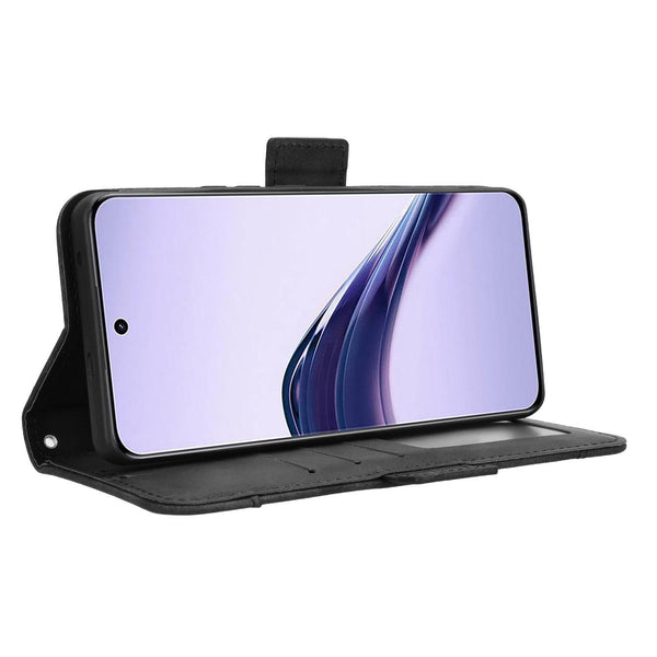 For Realme 13+ 5G Global Skin Feel Calf Texture Card Slots Leather Phone Case(Black)