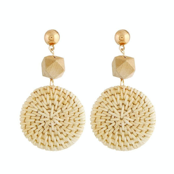 E2002-14 Prongs+Big Circle Bamboo Vine Handmade Woven Earrings Bosomia Style Earrings
