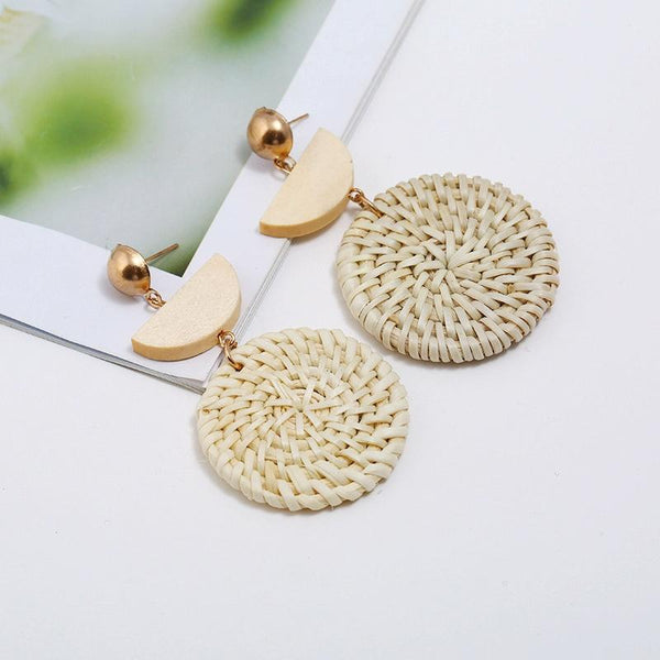E2002-13 Semi-circular+Large Circle Bamboo Vine Handmade Woven Earrings Bosomia Style Earrings