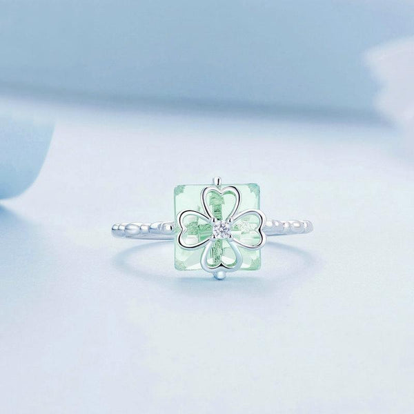 BSR339 Sterling Silver S925 Verdant Four Leaf Clover Ring White Gold Plated(No.7)