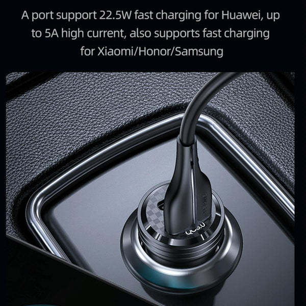 USAMS US-CC175 C35 45W Aluminum Alloy Transparent Dual USB Port Mini Car Charger (Black)