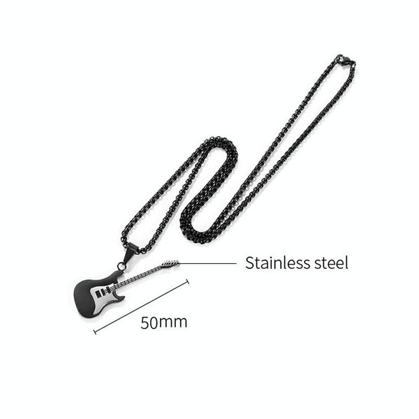 OPK 1989 Personality Stainless Steel Guitar Pendant Titanium Steel Necklace, Color: Steel Color Pendant+0.4x70cm Pearl Chain