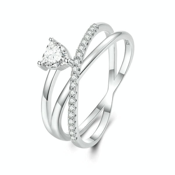 BSR336 Sterling Silver S925 Simple White Gold Plated Zirconia Multi-layered Ring(No.6)