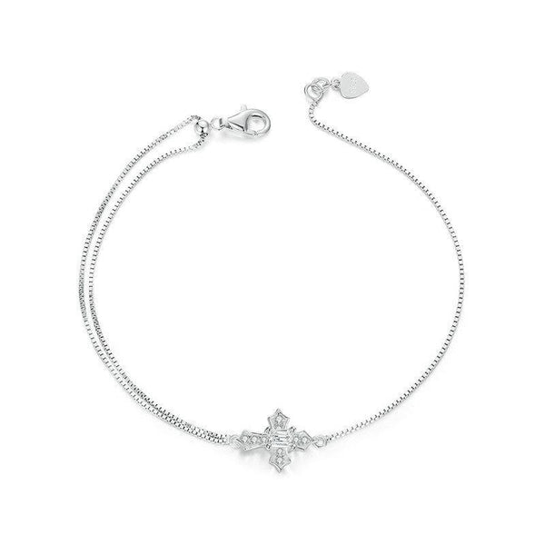 S925 Sterling Silver Platinum Plated Double Layer Cross Women Bracelet