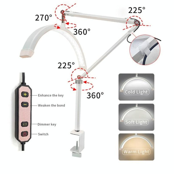 HD-M3X For Eyelash Extensions / Tattoo / Nail Art Lighting Lamp 16 inch Clip-on Half Moon Desk Lamp(UK Plug)