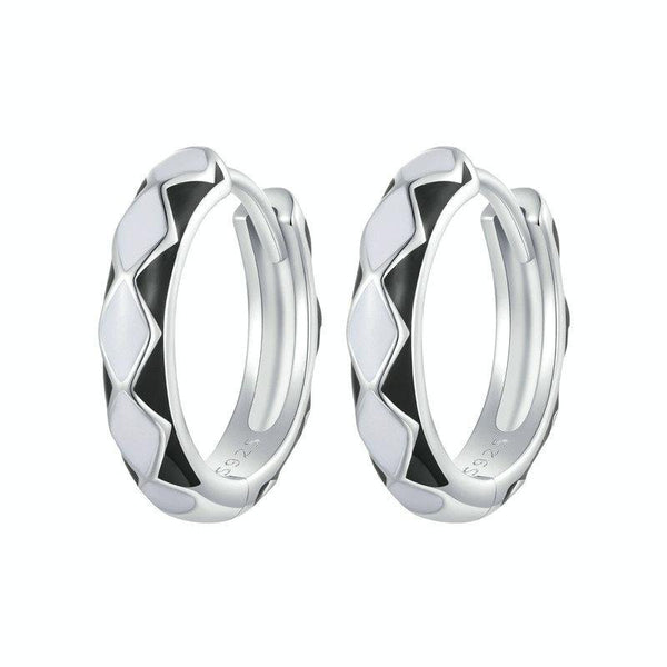 SCE1611-BK Sterling Silver S925 White Gold Plated Fashion Rhombus Earrings(Black)