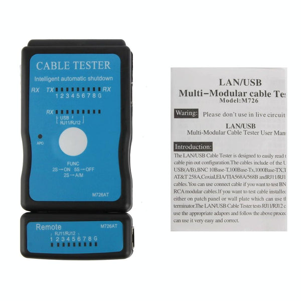 USB Cable, RJ45 and RJ11 Multifunction Network Cable Tester (M726)