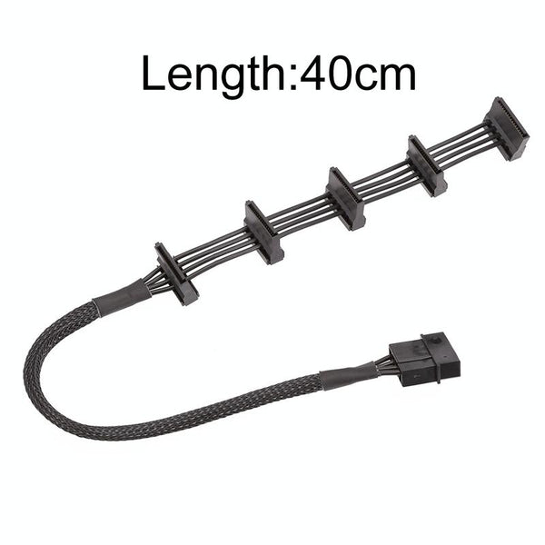 40cm 18AWG Large 4Pin Sleeve Grid 1 To 5 SATA Hard Drive Cage Cable