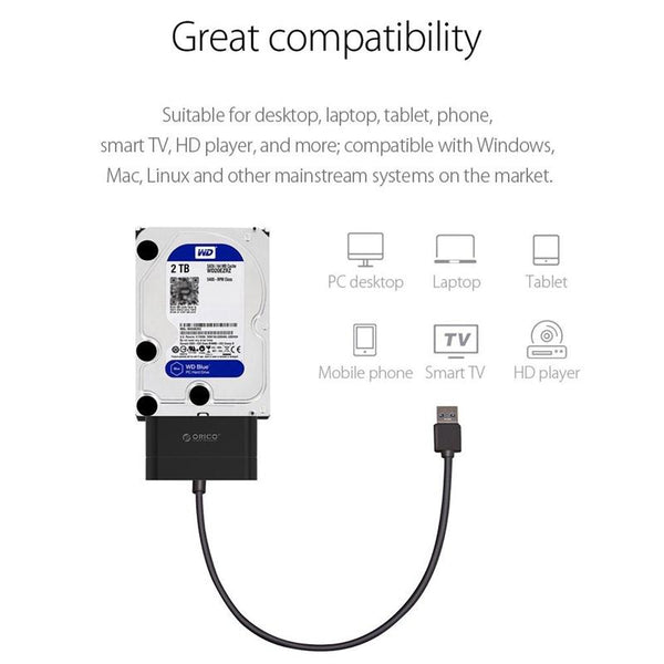 ORICO 20UTS-U3 USB 3.0 to SATA Hard Drive Adapter Cable Converter for 2.5 inch HDD / SSD, Support OTG Function(Black)