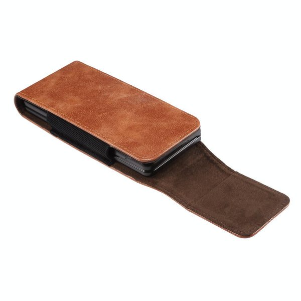 Lambskin Texture Leather Waist Bag for Folding Mobile Phone(Brown)