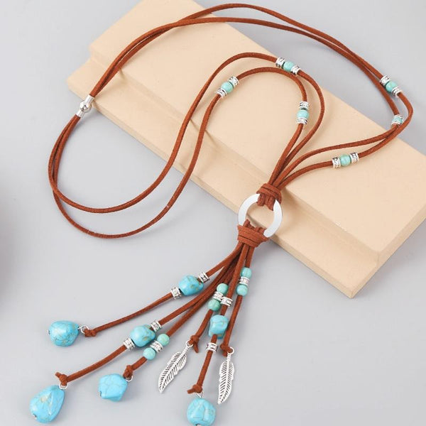 Bohemian Turquoise Natural Stone Sweater Vintage Pendant, Model: N211-15 Circle