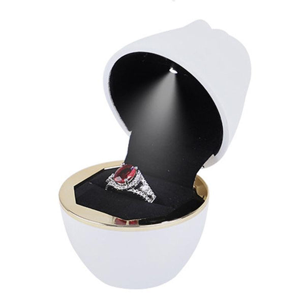 017257 Rose Shape LED Spotlight Ring Necklace Storage Box without Jewelry, Spec: Ring(White)