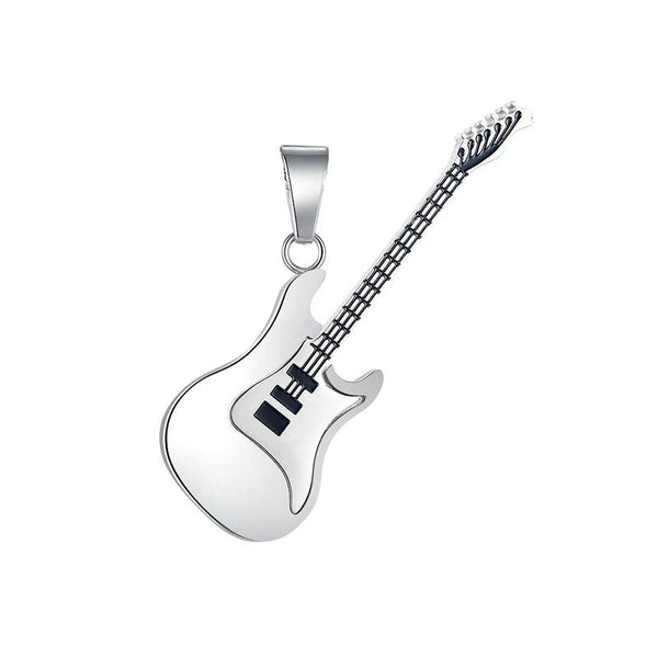 OPK 1989 Personality Stainless Steel Guitar Pendant Titanium Steel Necklace, Color: Steel Color Pendant