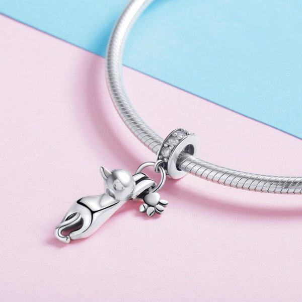 S925 Sterling Silver Sticky Cat DIY Bracelet Charm, Style:Pendant