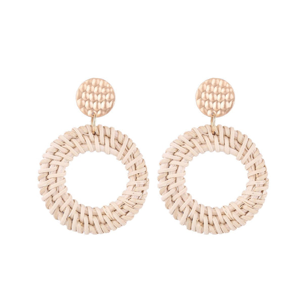 E2002-5 Knock Pattern Circle Bamboo Vine Handmade Woven Earrings Bosomia Style Earrings