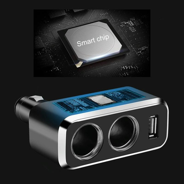 SHUNWEI SD-1909 80W 0.8A Car 2 in 1 USB Charger 90 Degree Free Rotation Cigarette Lighter (Black)