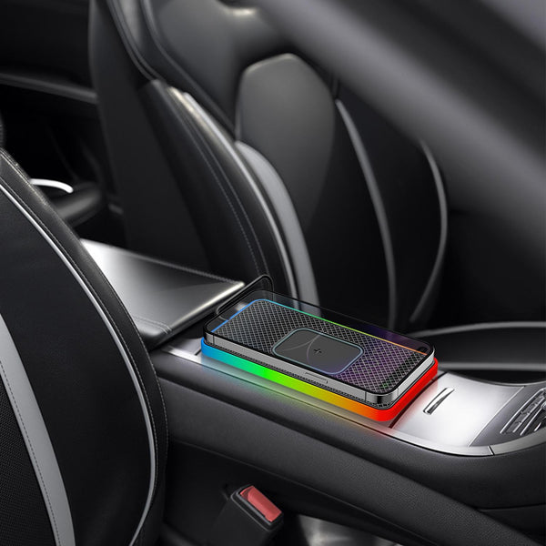 2 In 1 15W Car Mobile Phone Wireless Charger Non-slip Mat with Colorful Light USB Cable 0.3m