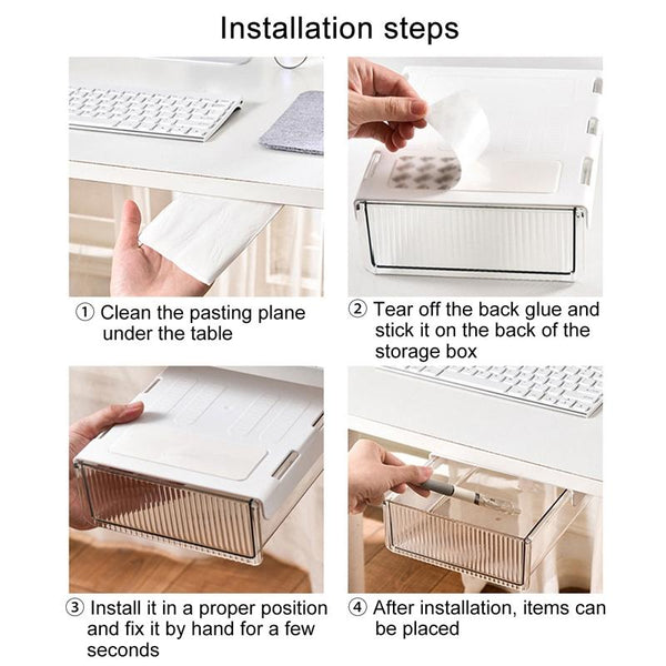 Under Desk Invisible Drawer Storage Box Office Student Desk Bottom Stationery Sundry Organizer, Size: Small(Black)
