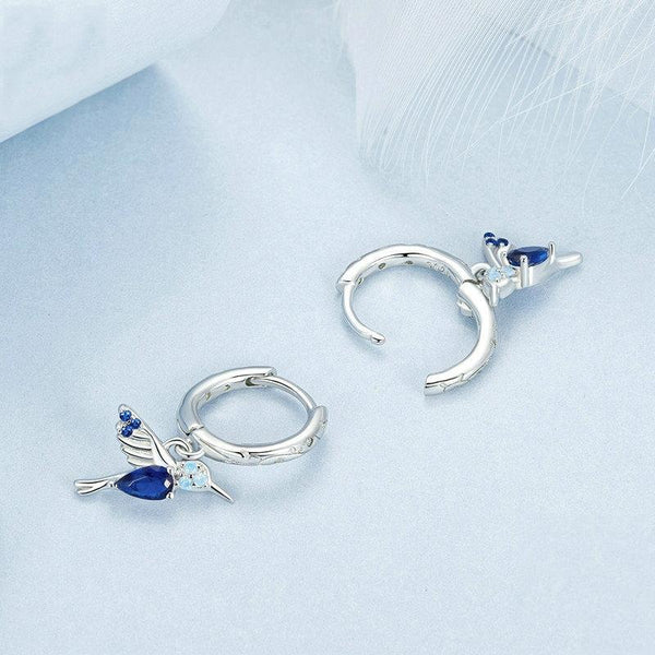 S925 Sterling Silver Platinum Plated Opal Hummingbird Women Earrings(BSE985)