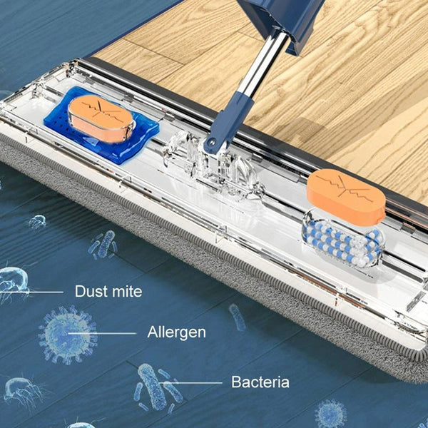 42cm Hand-Free Household Flat Mop Kitchen Cleaning Lazy Floor Cleaner, Style: White+2 Wipes