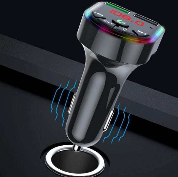 F5 Car FM Transmitter Bluetooth Hands-Free MP3 Music Player Colorful Atmosphere Light