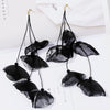 Long Exaggerated Fabric Art Handmade Petal Earrings, Color: E1908-29 Black