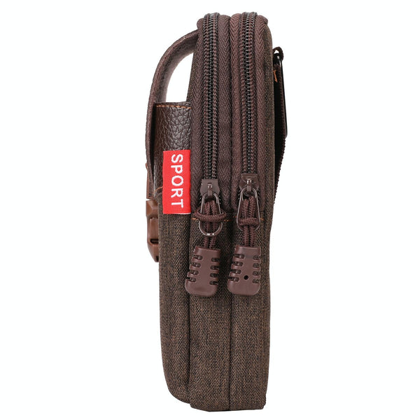 For 6-7 inch Mobile Phones Universal PU Leather + Fabric Stitching Waist Bag(Brown)