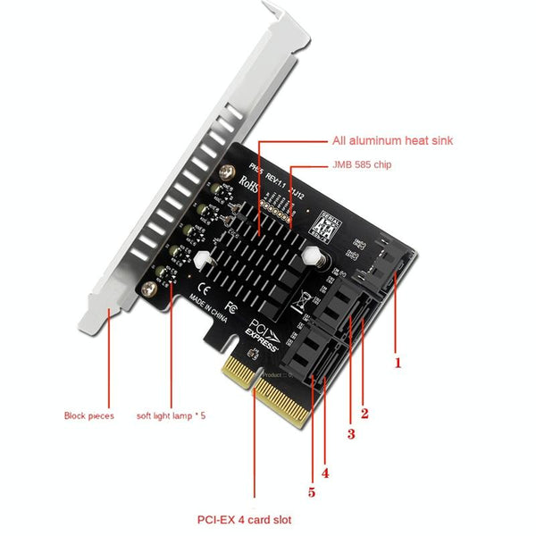 PCI-E To 5 SATA 3.0 Expansion Card(Full High Baffle)