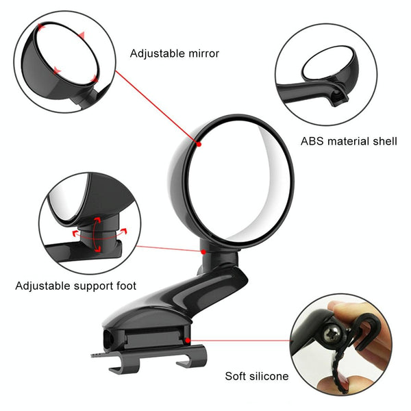 3R-095 Auxiliary Rear View Mirror Car Adjustable Blind Spot Mirror Wide Angle Auxiliary Rear View Side Mirror for Right Mirror(Black)