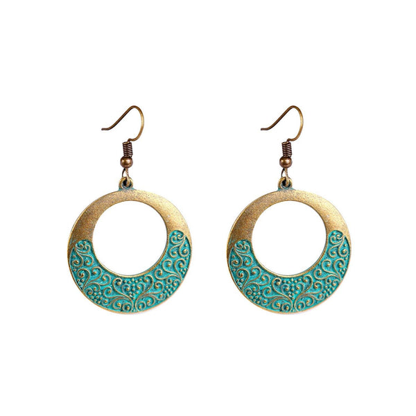 E1911-14 Turquoise Ethnic Style Earrings Temperament Simple Vintage Earrings