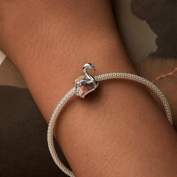S925 Sterling Silver Platinum-plated Pink Swan Rose DIY Beads(BSC980)