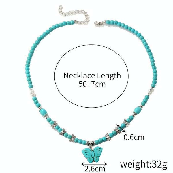Bohemian Turquoise Natural Stone Sweater Vintage Pendant, Model: N2203-14 Butterfly Model