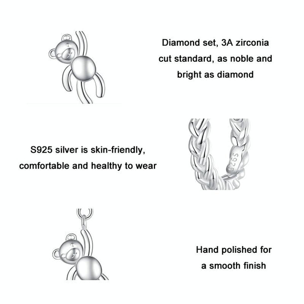 BSE729 S925 Sterling Silver Bear Twist White Gold Plated Animal Earrings