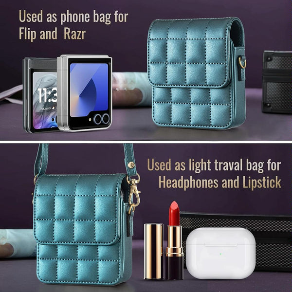 For Samsung Galaxy Z Flip6 BFB04 Plaid Crossbody Fold Phone Bag(Green)