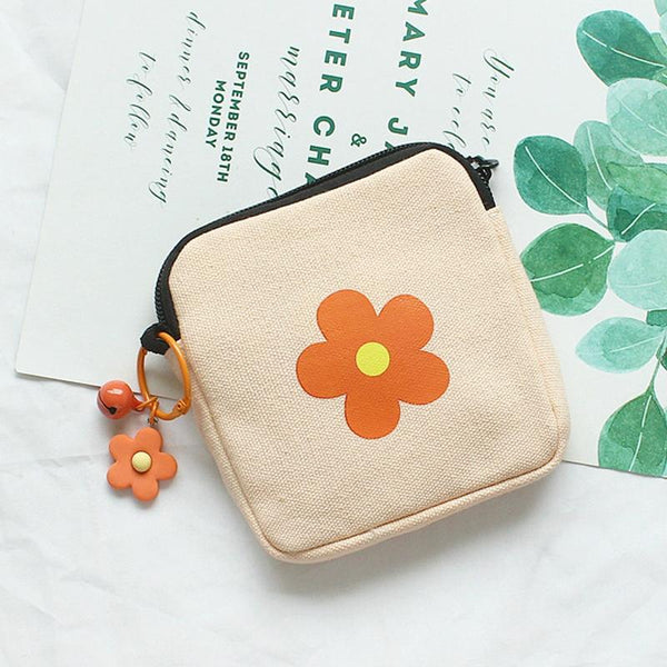Sanitary Napkin Storage Bag Large Capacity Little Bag Canvas Simple Short Wallet(Pink)