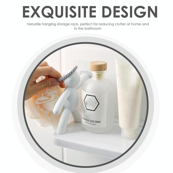 2pcs Small Person Shape Simple Wall Mounted Suction Cup Shelf Bathroom Cosmetic Storage(White)