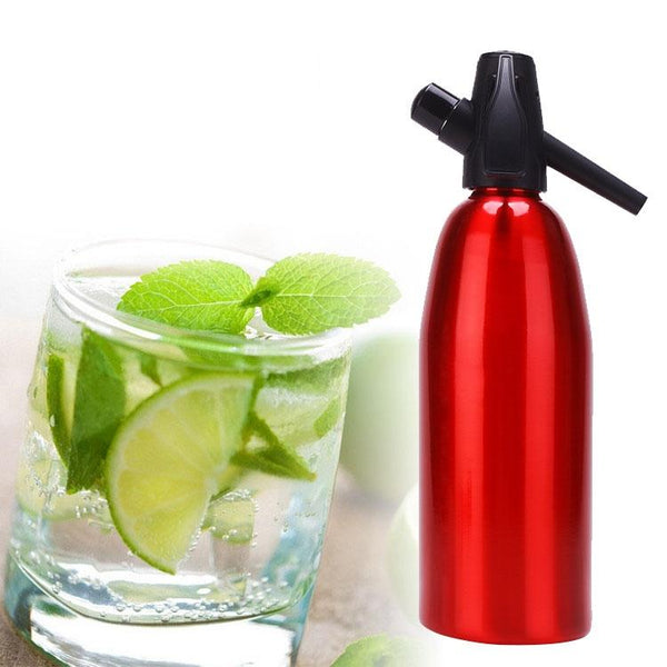 Manual Soda Siphon CO2 Dispenser Water Bubble Generator Cool Drink Cocktail Soda Machine Aluminum Bar DIY Soda Maker, Capacity: 1L(Red)