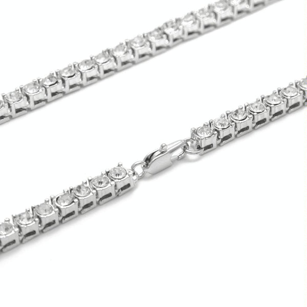 Mens Hip Hop Punk 1 Row Crystal Inlaid Alloy Necklace Chain, Size: 20 inch(White)