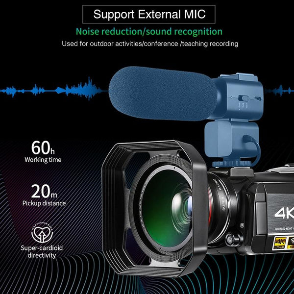 ORDRO AC3 3.1 inch IPS Screen 4K Full HD 13MP Night Vision WiFi Live Camcorder DV Digital Camera, Style:Standard+ Microphone +Fill Light(Black)