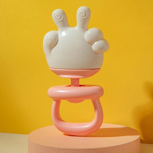 Baby Rattle Teether Soothing Teething Stick Anti-Eating Silicone Toy, Color: Yeah Gesture Pink