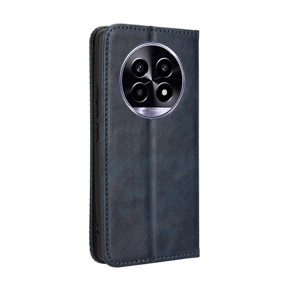 For Realme 13+ 5G Global Magnetic Buckle Retro Texture Leather Phone Case(Blue)
