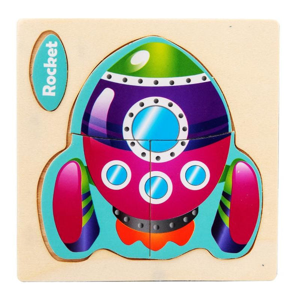 10 PCS Children Educational Animal Three-Dimensional Wooden Puzzle Toy(Rocket)