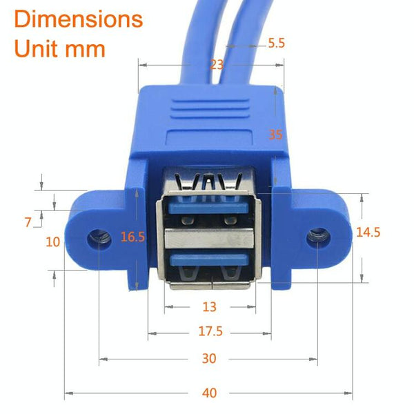 Motherboard 20pin Turn Double USB3.0 Extension Cable  with Ear Baffle Cable