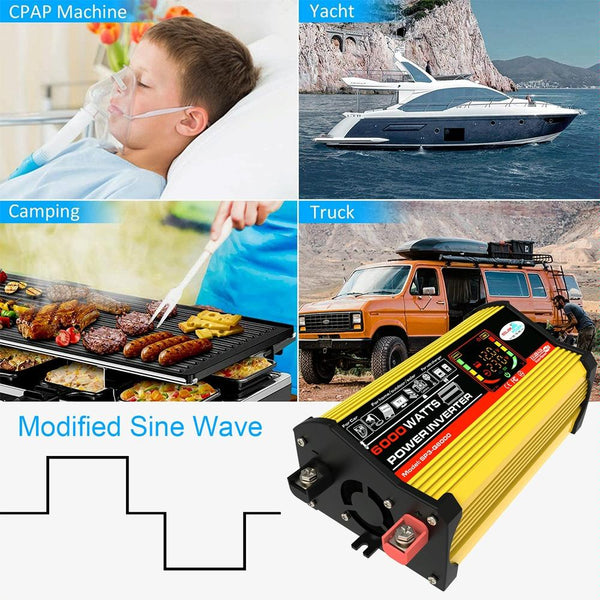 Legend III Generation DC12V to AC110V 6000W Modified Square Wave Car Power Inverter with LED Display(Yellow)