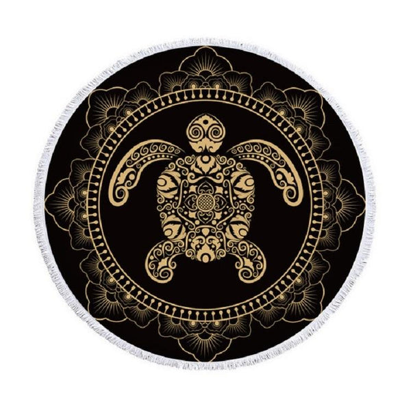 Animal Pattern Round Superfine Fiber Beach Towel with Tassel, Size:150 x 150cm(Golden Turtle)