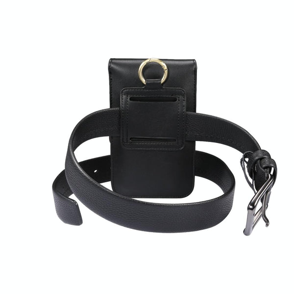 Lambskin Texture Men Phone Universal Double Lattice Waist Bag Leather Case, Size:L(Black)