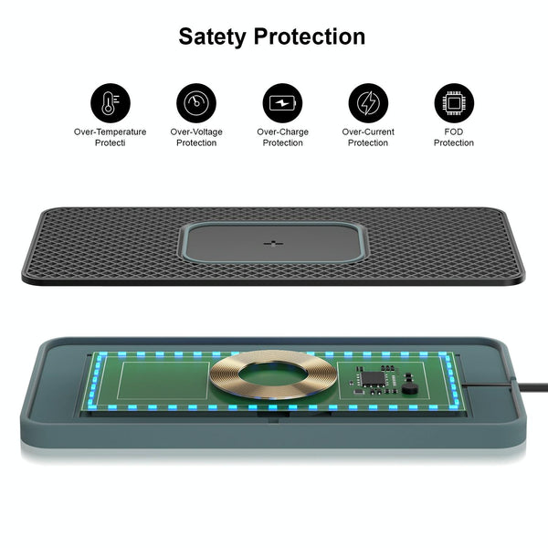 2 In 1 15W Car Mobile Phone Wireless Charger Non-slip Mat with Colorful Light USB Cable 1m