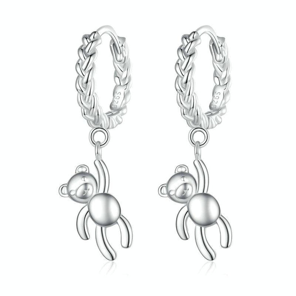 BSE729 S925 Sterling Silver Bear Twist White Gold Plated Animal Earrings