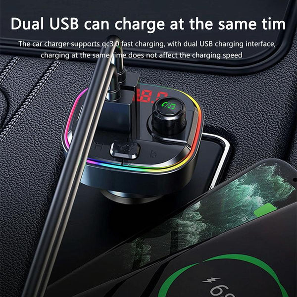 C13 Multifunctional Car Dual USB PD Fast Charger Bluetooth FM Transmitter with Atmosphere Light