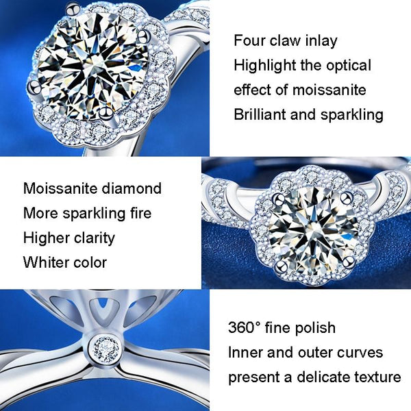 XJA008 925 Silver Ring Mossan Diamond Open Ended Couple Ring(White)